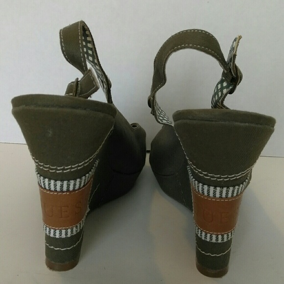 Guess Wedge Heel Denim Casual Sling Back - Picture 2 of 5